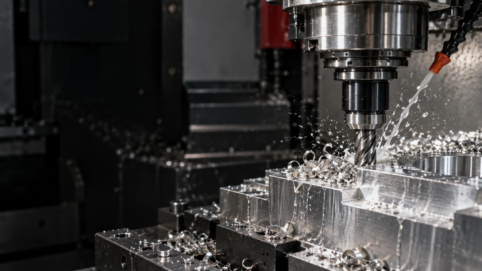 CNC 刀具切削金屬的加工情境